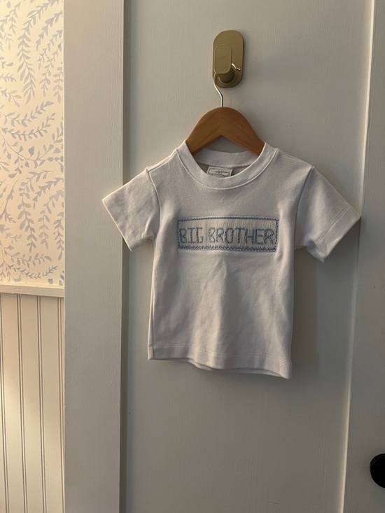 Little English Other - Big brother 12 mos smocked White Tee & Light Blue Gingham Pants Set